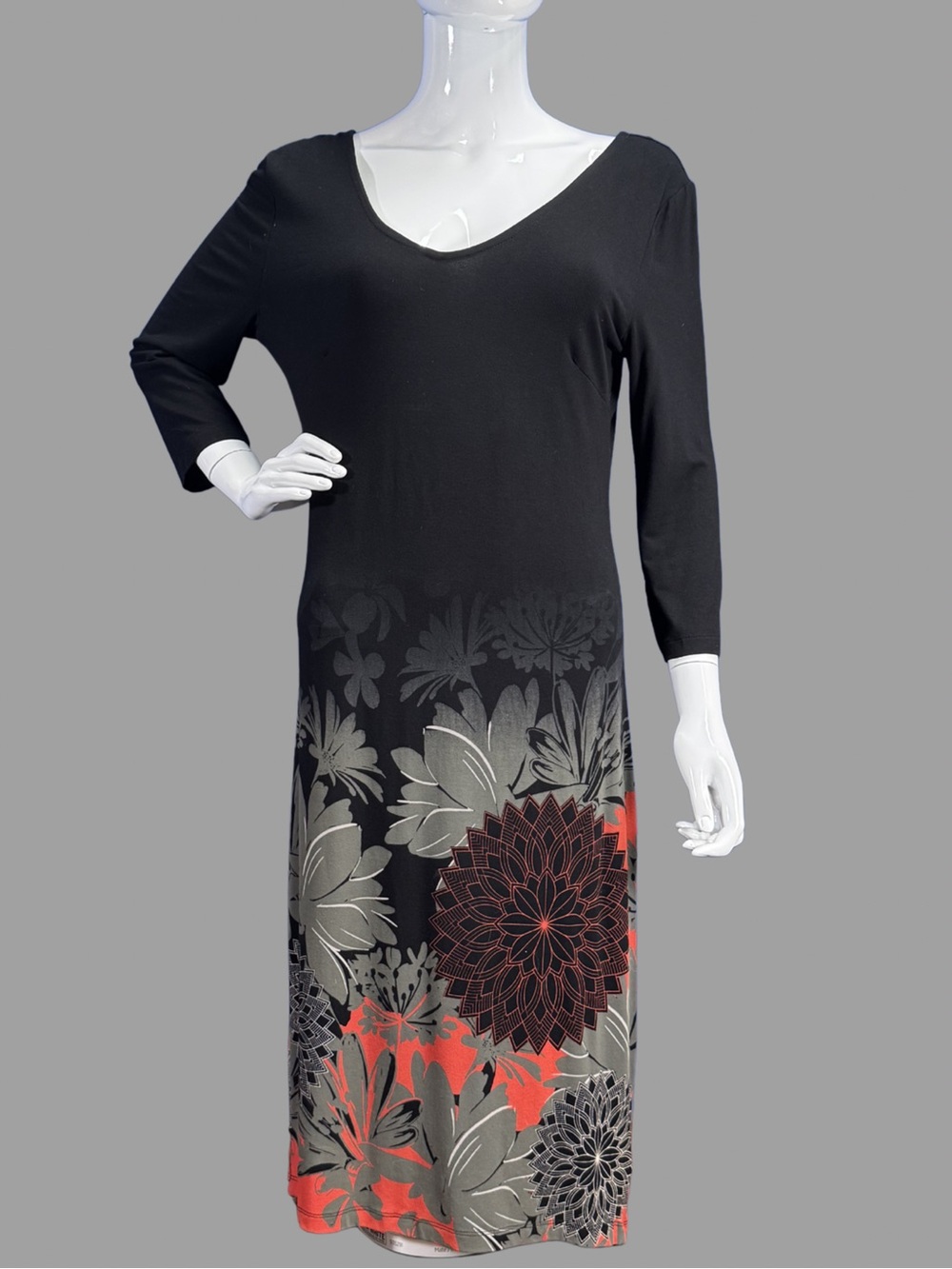 Desigual Black V-Neck Midi Dress with Floral Pattern